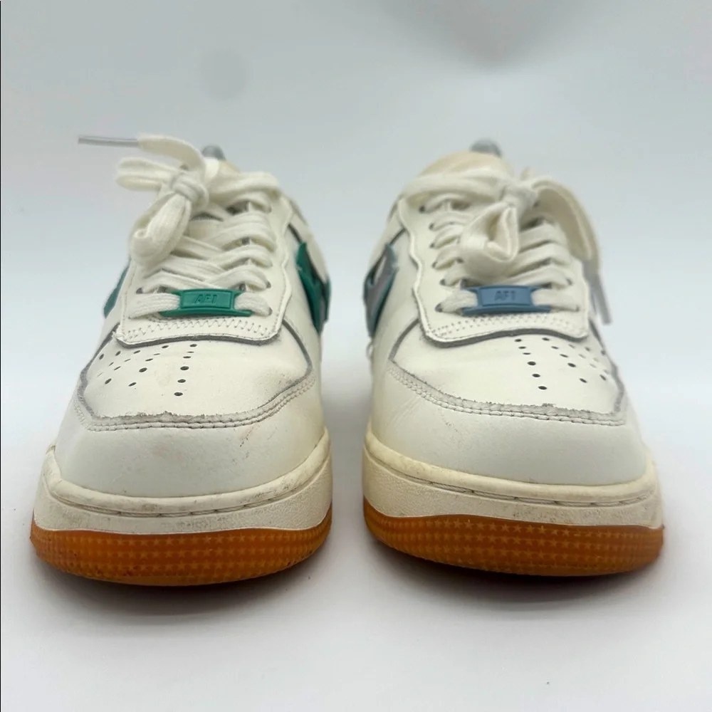 Nike Air Force 1 Vandalized Womens Size 7 White Leather Green Gray Split Logo - Picture 7 of 13